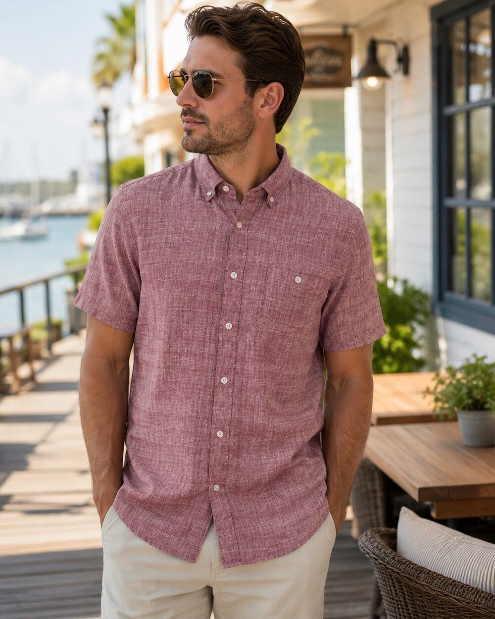 NWT Weatherproof Vintage Washable Linen Shirt Men's L Red Plaid Short Sleeve